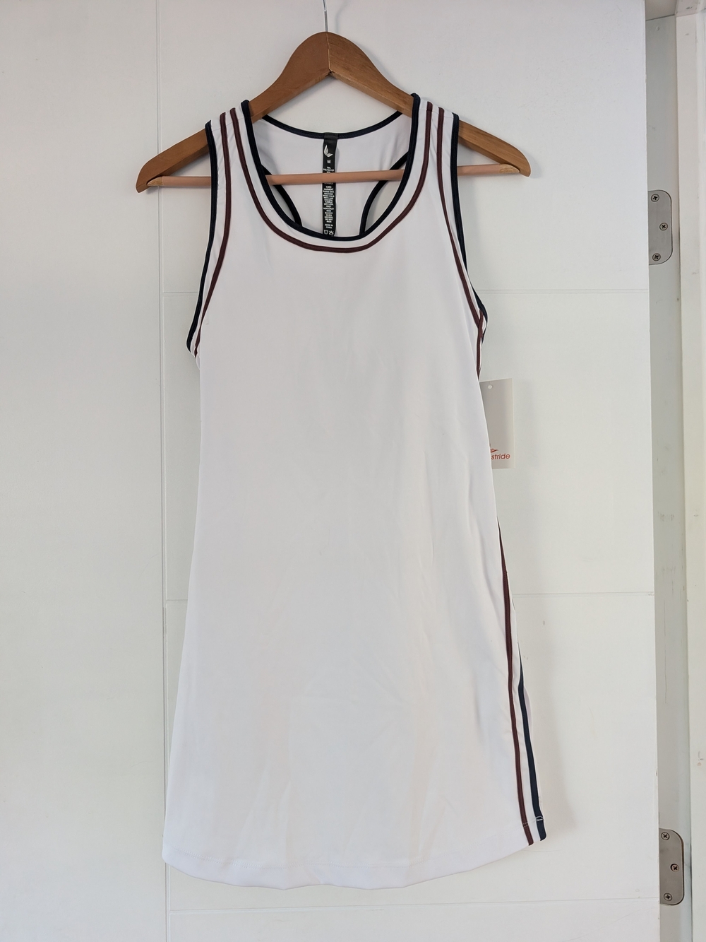 White Sleeveless Athletic Tennis Tank Dress with Contrast Trim